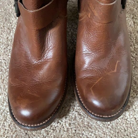 Frye Karla Engineer Short Soft Vintage Brown Buckle Boots Sz 7.5 B - Picture 4 of 11
